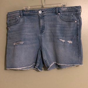 Style & Co Blue Denim Frayed Hem Shorts, Size 16